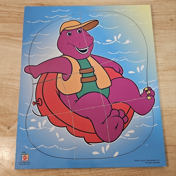 Vintage 2001 Mattel Barney The Dinosaur 8 Piece Wooden Frame Tray Puzzle - Picture 2 of 7